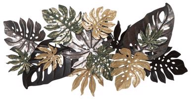 Fali dekoráció, trópusi levelek antracit, zöld, arany - FEUILLETTES - Butopêa